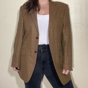 Vtg John W Nordstrom Lambswool Cashmere Checkered Caramel Brown Blazer Jacket
